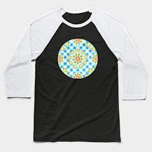 Blue Gingham Firework Mandala Baseball T-Shirt